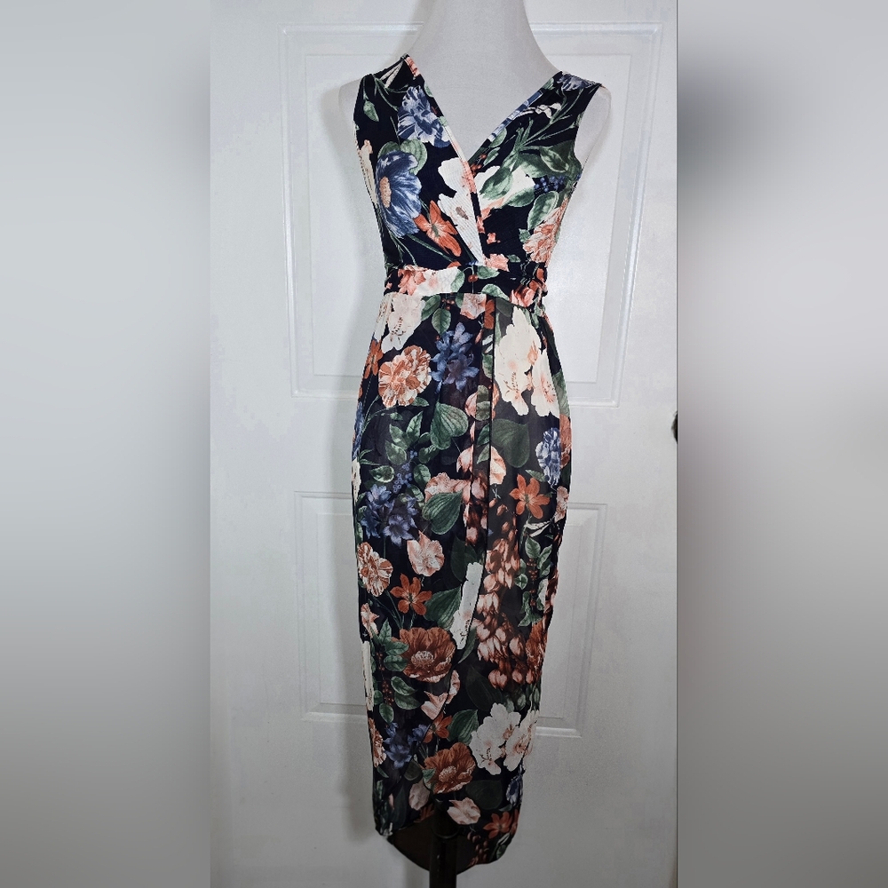 Olive Tree Floral Dress Long Sheer Flowers